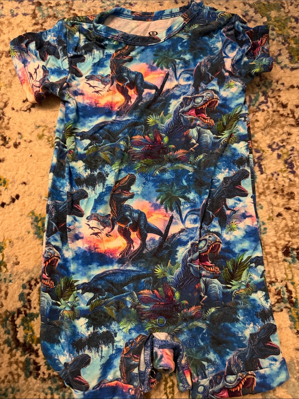 Kids Blue Dinosaur Short Sleeve One-Piece Romper